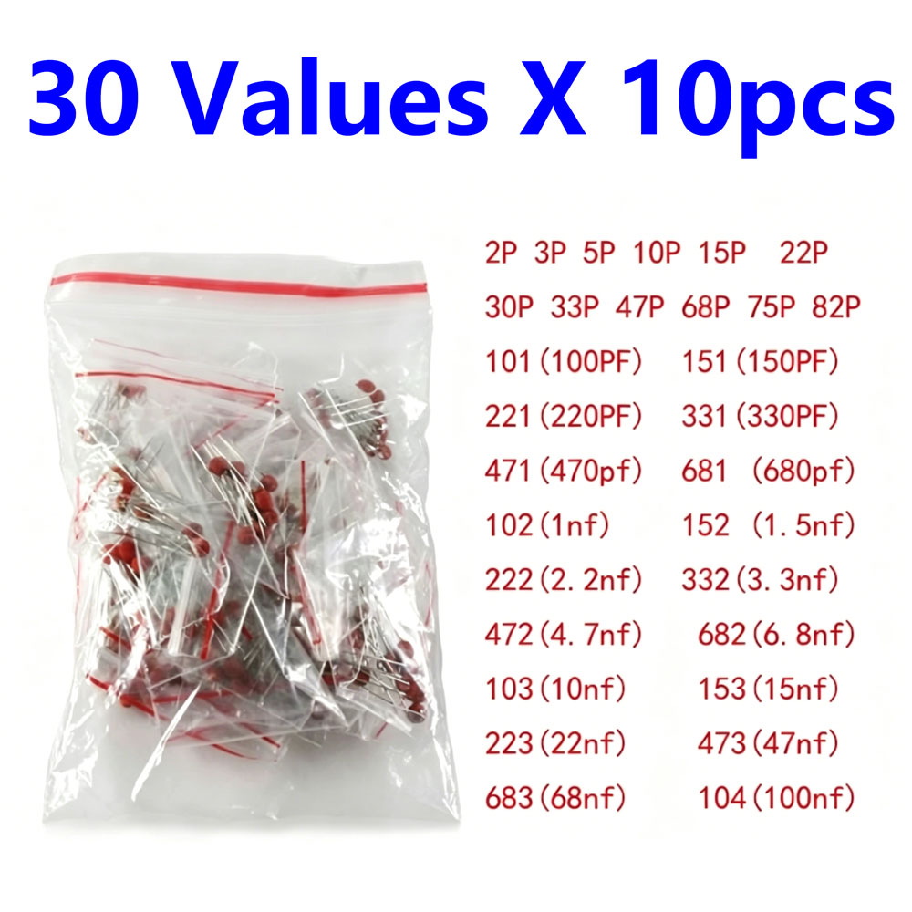 Capacitor Kit Assortment - 300pcs Ceramic Capacitor Set Pack 2PF-0.1UF